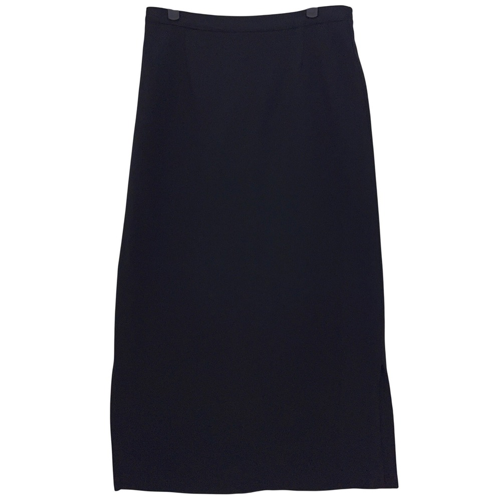 Clio Black Midi Skirt LRG Side Slit Knit Elastic Waist Made in USA Vintage